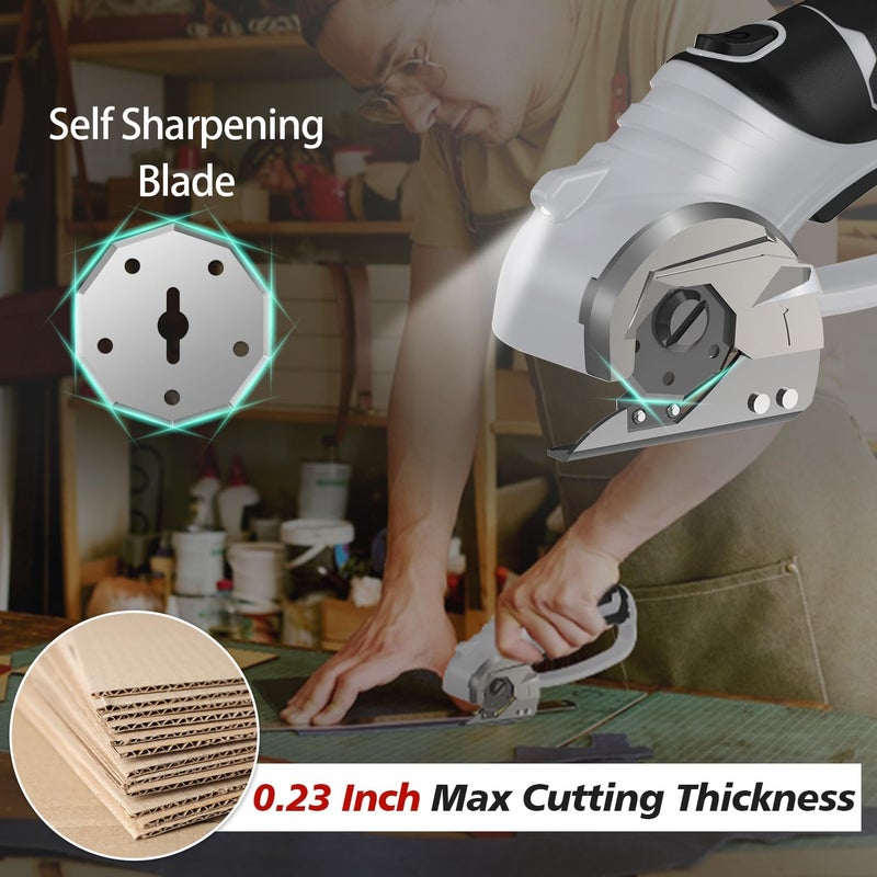 Mershca Cordless Electric Scissors, 4V Rechargeable Box Cutter & Cardboard Cutter with Titanium Blade, LED Light, Safety Lock - Rotary Cutter for Fabric, Leather, Carpet, Plastic, Crafting, Sewing (Grey) - Image 2